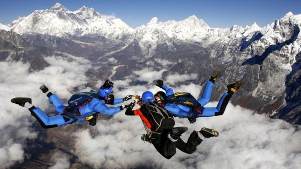 Skydive Above Mount Everest: For people who dream of throwing themselves out of perfectly good planes, this is the thrill for you. It involves a tandem skydive from 29,000 feet directly above Mount Everest. (pinterest.com)