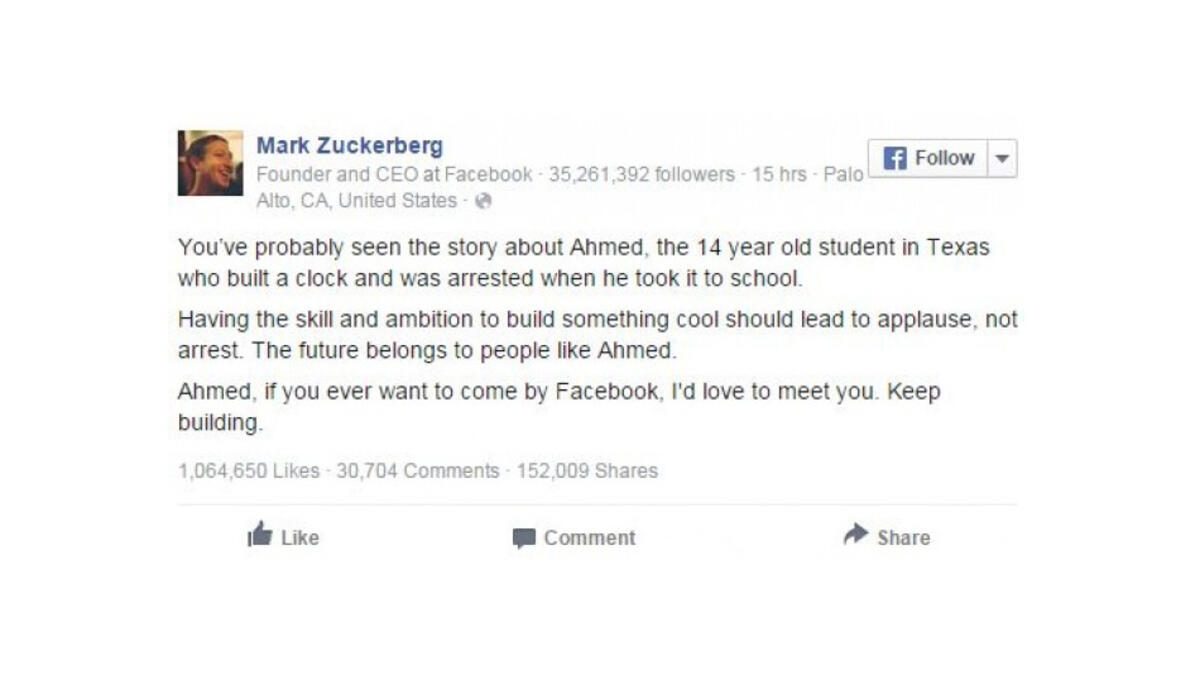 Mark Zuckerberg tweet