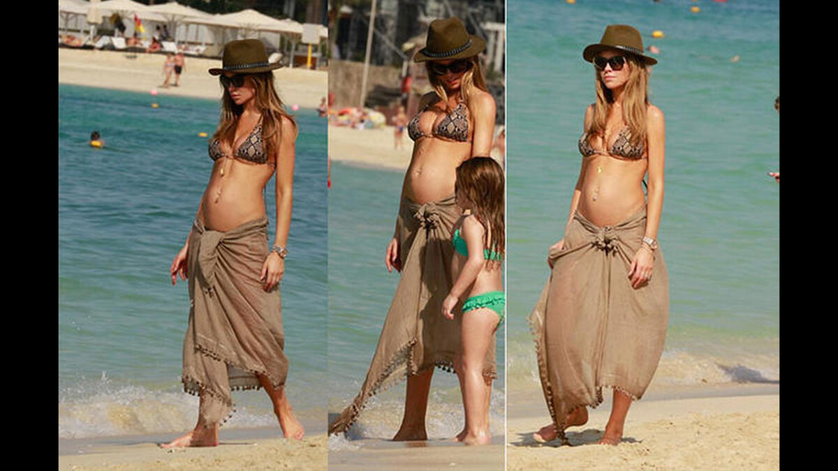 British model Abbey Clancy caught some sunrays with her baby bump and daughter Sophia in Dubai last December, just in time for the New Year (2015).