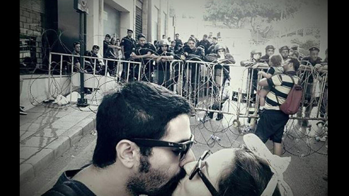 kissing near beirut riot police