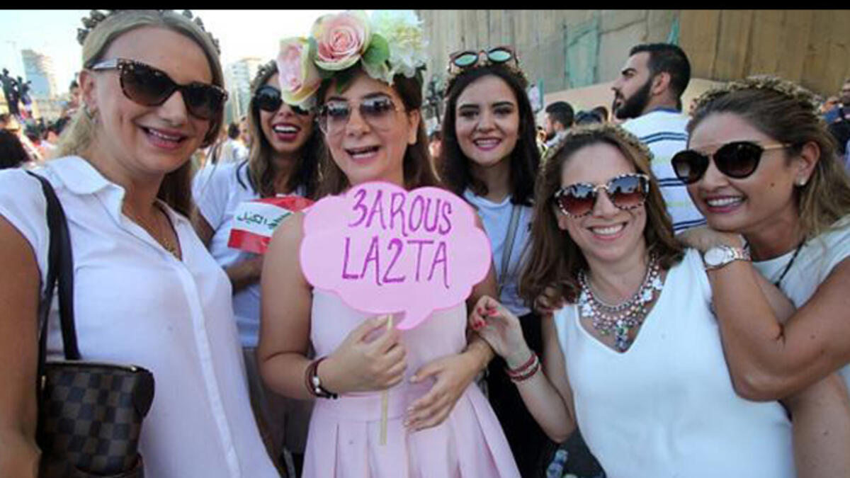 beirut protester in bridal gown