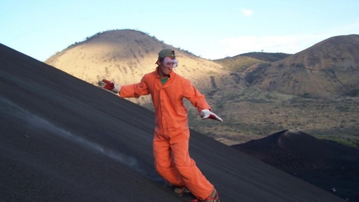 Slide Down The Side Of An Active Volcano In Nicaragua: Nicaragua is a 160-year-old active volcano with a very steep slope of small-sized rocks. Apparently, crazy people love to climb to the top, jump on a sled, and then ride the rocky way down. Good luck with that. (extrahyperactive.com)