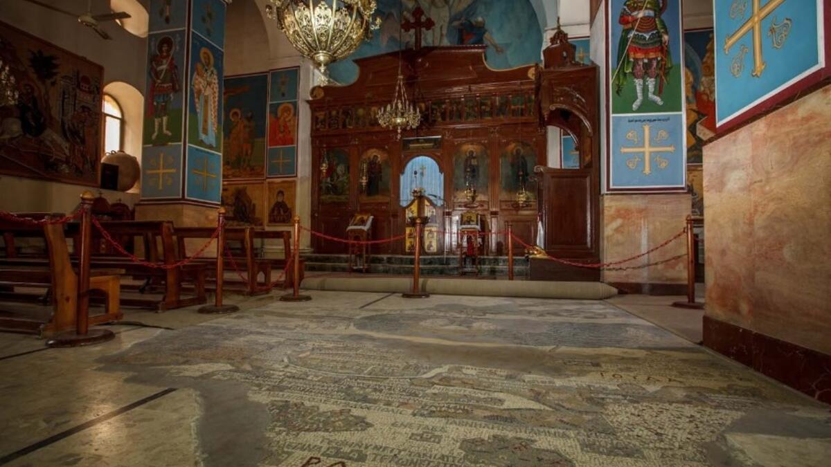Byzantine Church of Saint George at Madaba, Jordan
This rather modest 19th-century Greek Orthodox church houses a treasure of early Christianity. In 1884 Christian builders came across the remnants of a Byzantine church on their construction site (Screenshot)