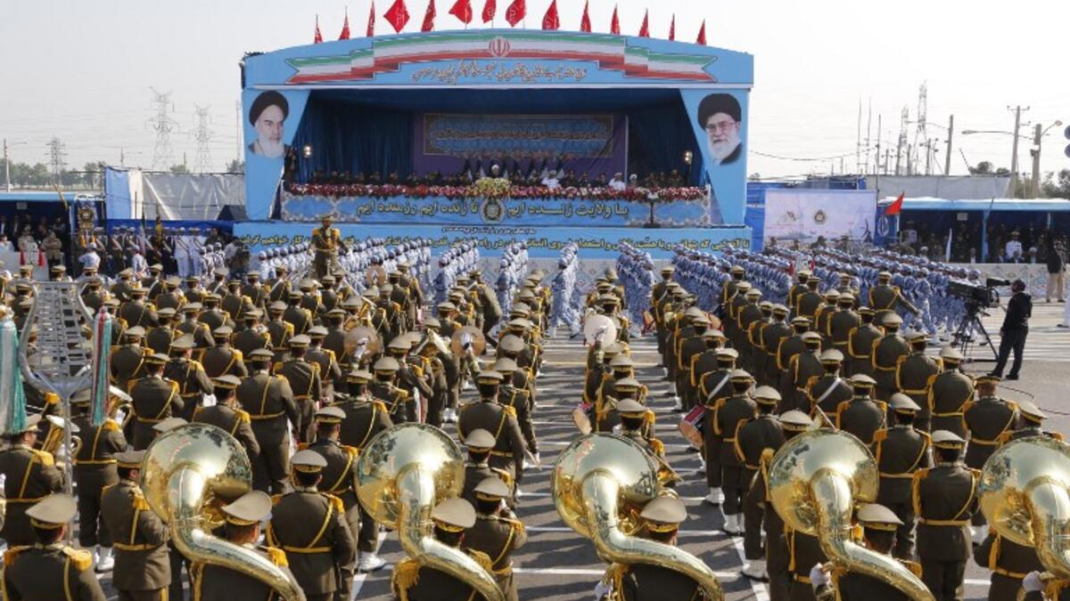Military brass band in full swing at Iran's Army Day on 18 April, 2018, ATTA KENARE / AFP