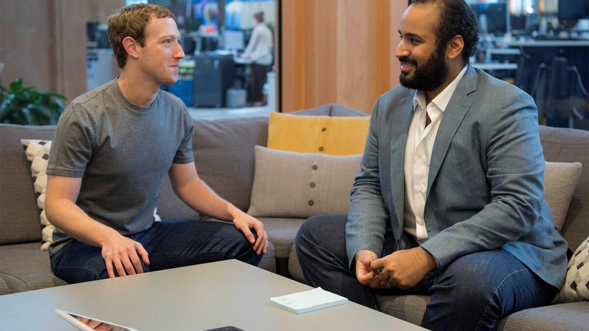 Saudi Deputy Crown Prince Mohammed bin Salman meets Facebook founder Mark Zuckerberg at the tech giant's headquarters in Silicon Valley (Twitter)