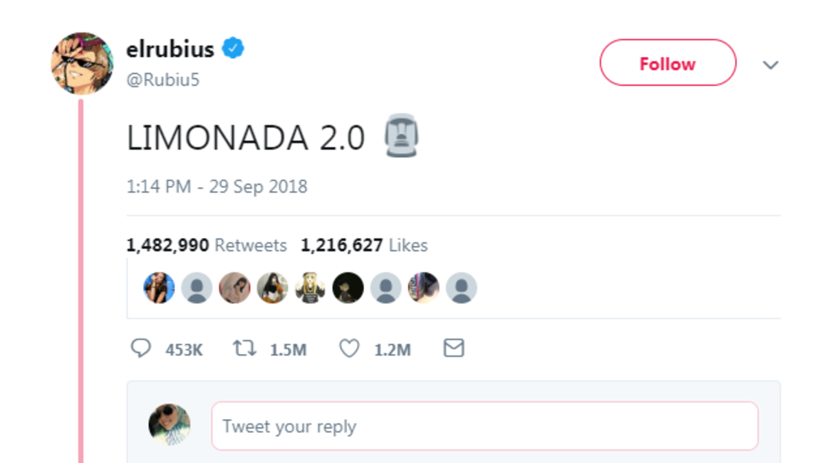 أكثر التغريدات رواجًا: تغريدة للمدوّن الإسباني elrubiu والتي كتب فيها كلمة LIMONADA 2.0 حيث تمت إعداة نشرها نحو 1.5 مليون مرة.