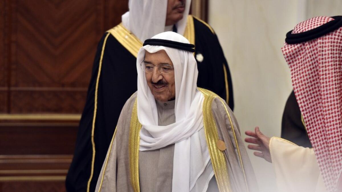 Saudi Arabia's King Salman bin Abdulaziz (R) welcomes Kuwait's Emir Sheikh Sabah al-Ahmad al-Sabah (C) at the Diriya Palace in the Saudi capital Riyadh during the Gulf Cooperation Council (GCC) summit on December 9, 2018.  Fayez Nureldine / AFP