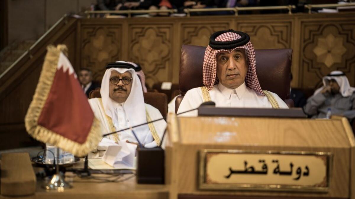 Qatar's Minister of State for Foreign Affairs Sultan bin Saad al-Muraikhi (R) attends a meeting of the Arab League Foreign Ministers in the Egyptian capital Cairo on March 6, 2019. 
Khaled DESOUKI / AFP
