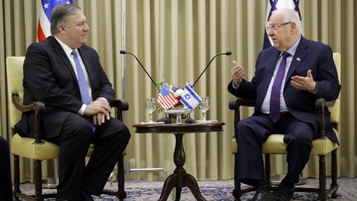 US Secretary of State Mike Pompeo (L) and Israeli President Reuven Rivlin meet in Jerusalem on March 21, 2019. 
JIM YOUNG / POOL / AFP