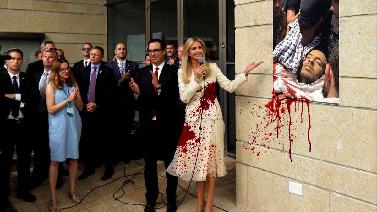 Contrasting Image showing while Ivanka Trump is celebrating the U.S. Embassy opening, dozens were killed, including children and women, in Gaza border during the 'Day Of Rage' protest in Gaza. (Twitter)