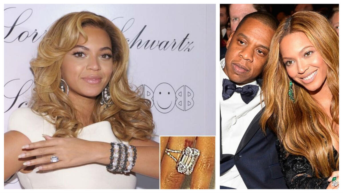 بيونسيه: حمل خاتمها الذي قدمه لها زوجها "جيه زي" في 2008، ماسة نقية وزنها 18 قيراطًا ويبلغ سعره 5 ملايين دولار أمريكي.