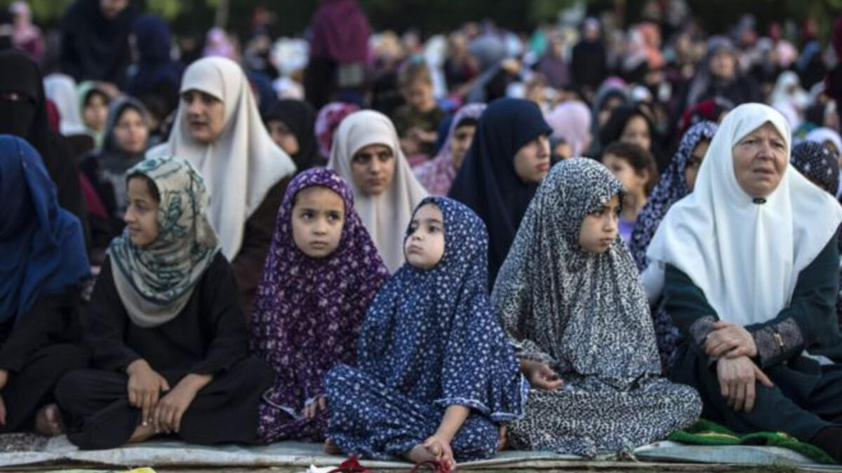 Women and girls gather to pray in Gaza city during Eid. While the electricity crisis has left residents with only a few hours of power per day during the holy month of Ramadan, electricity came in time for the Eid celebrations. The Egyptian authorities allowed fuel to enter Gaza on Wednesday, enabling Gaza’s only power plant to resume operations.