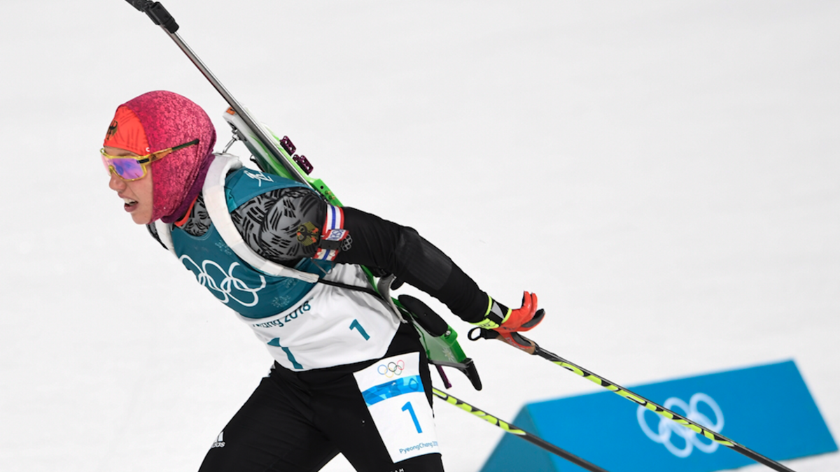 Germany's Laura Dahlmeier competes to win gold in the women's 10km pursuit biathlon event during the Pyeongchang 2018 Winter Olympic Games on February 12, 2018, in Pyeongchang. 
(Jonathan NACKSTRAND / AFP)