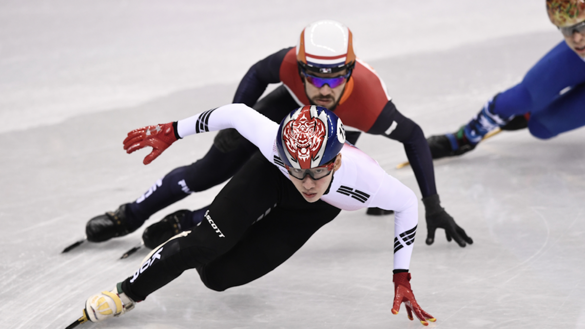 South Korea's Lim Hyojun takes the gold in the men's 1,500m short track speed skating A final event during the Pyeongchang 2018 Winter Olympic Games, at the Gangneung Ice Arena in Gangneung on February 10, 2018. 
(ARIS MESSINIS / AFP)