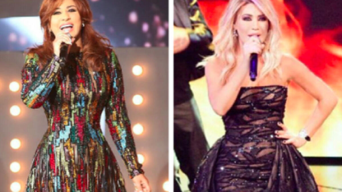 The songstresses in short sparkling dresses