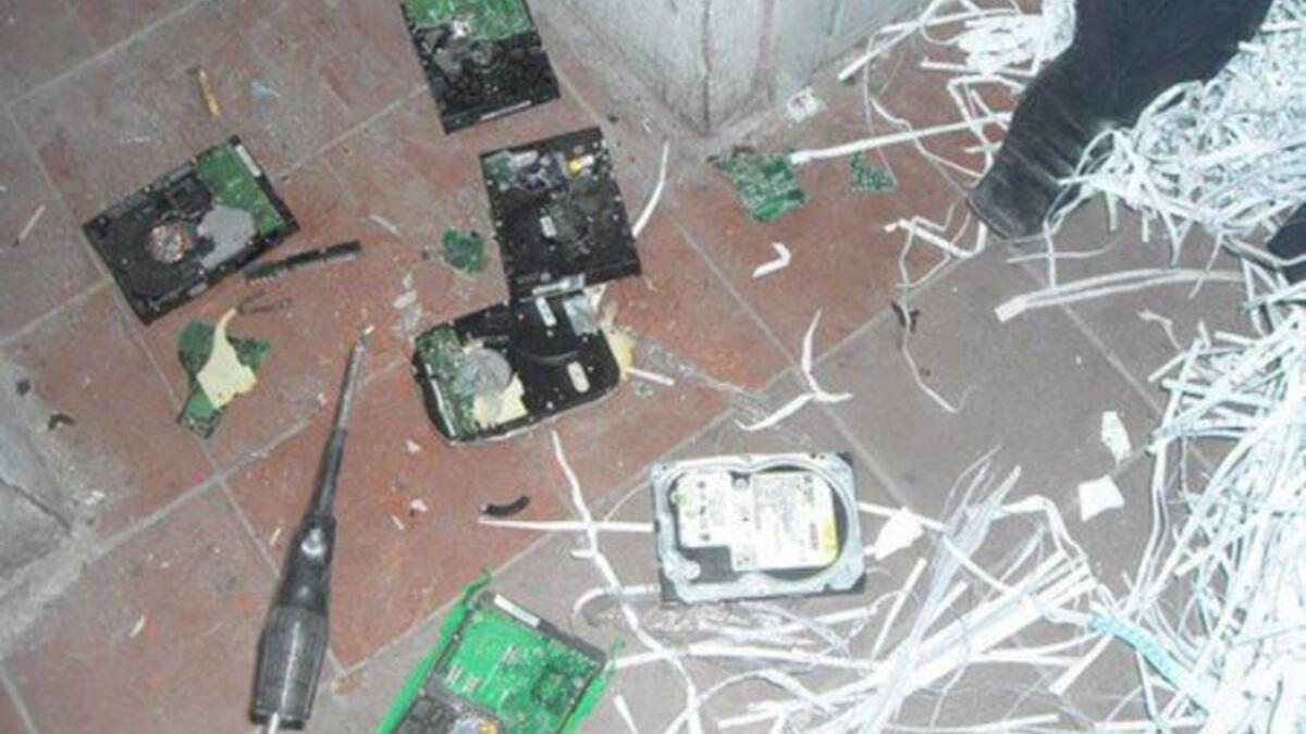 Destroyed hard discs.