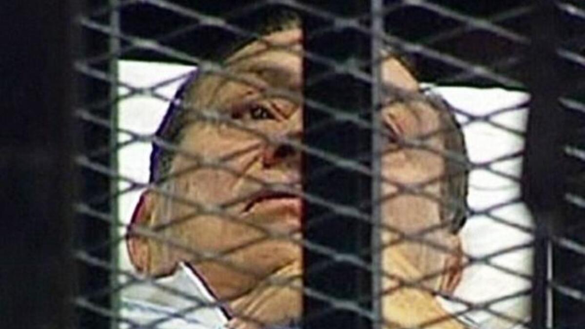 Others were still caged at court for most of Ramadan and Eid we can presume, taking a break from camera and coverage.
The first two court sessions saw the 83-year-old toppled president at court bound to a stretcher and caged.
Now the trial of  Hosni Mubarak and his sons has resumed (today) Monday, September 5, off-camera this time.