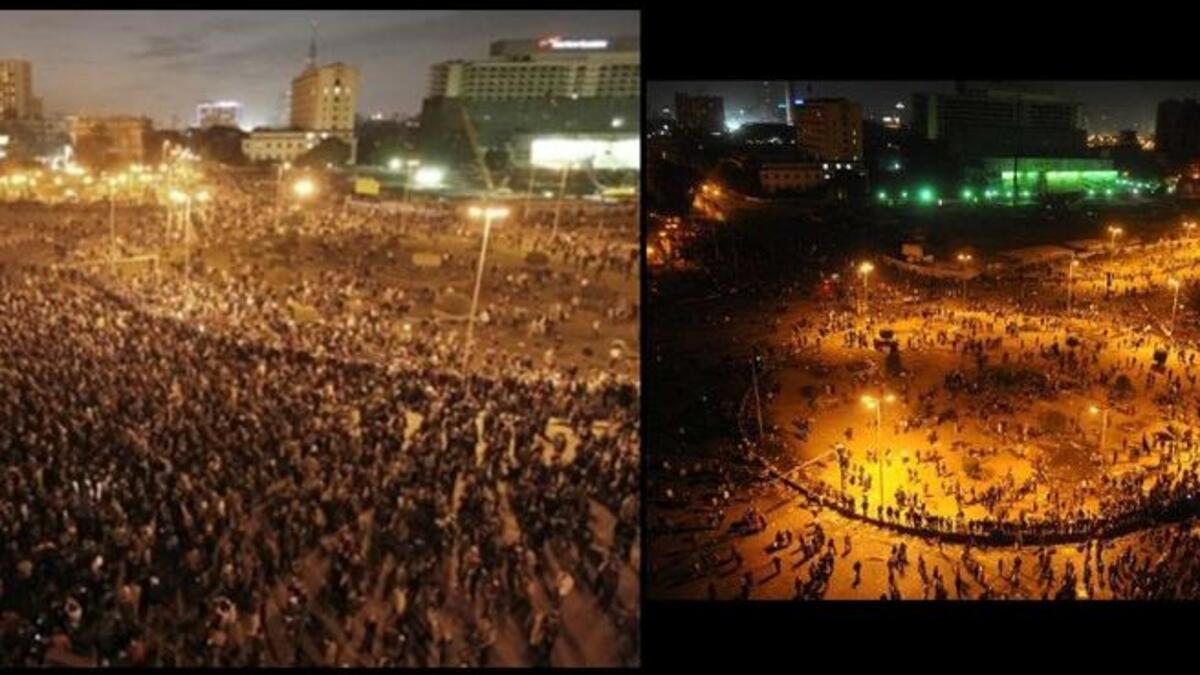 A disillusionment with Tahrir Part 1: Military command no better than Mubarak? Protestors weild signs
'Mubarak, leave!' to make the point that little has changed since the 1st round of revolution. Not to agrees with 
Donald Trump's: 'We should never have abandoned Mubarak.'  A rejoinder retorted: 'We didn't abandon Mubarak, the Egyptians
did.'