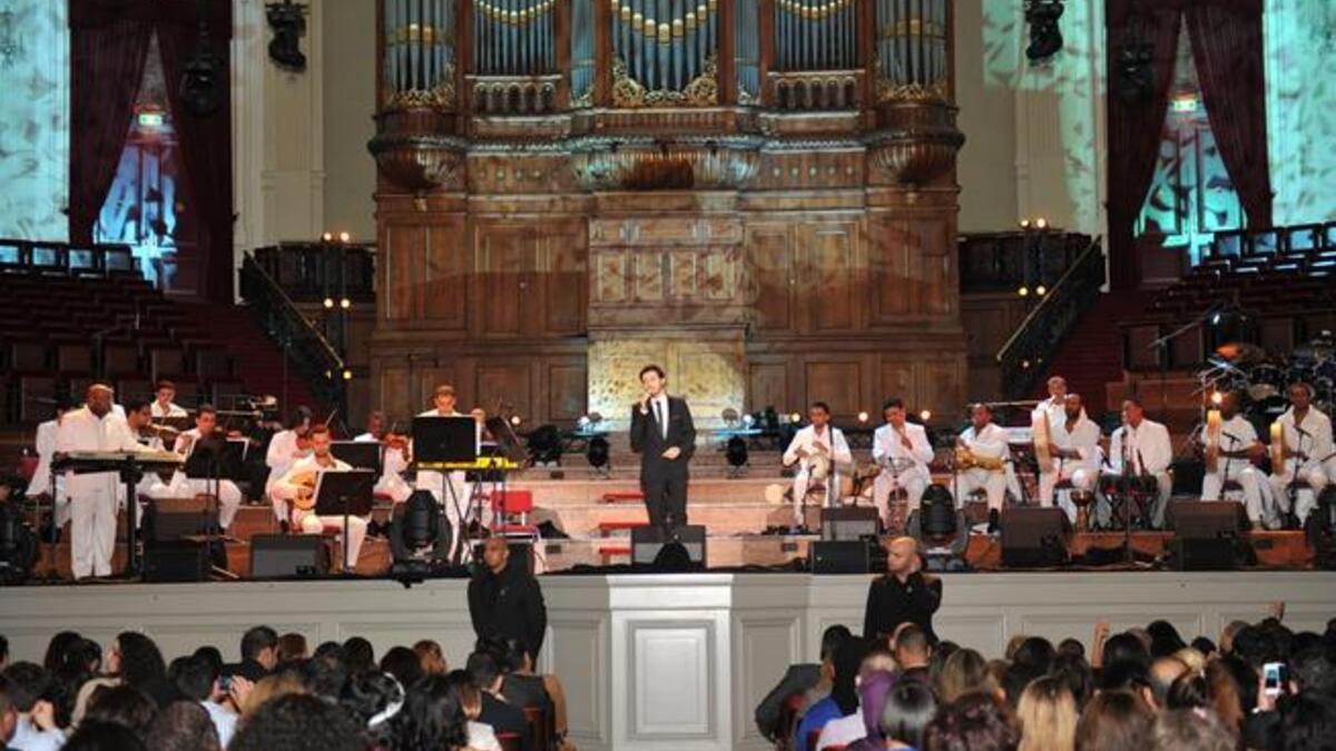 Artist ‘Majed Al Mohandes’ dubbed ‘the prince of Arabic singing’ performs in the Dutch capital Amsterdam. The performance was in front of a large audience of Arab communities in Amsterdam.