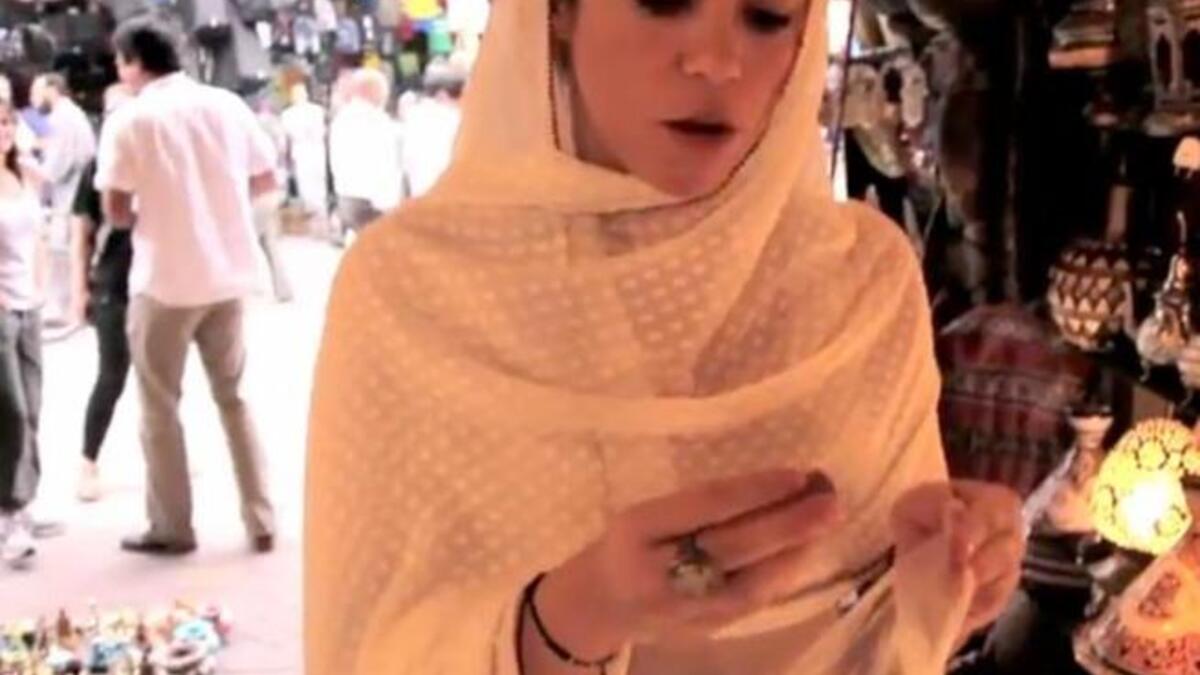 Holy Shakira! While in the region in a June tour, she has only just significantly released, early this Ramadan, a video
featuring herself veiled in Morocco. She is captured shopping for sweets in a market, sporting traditional clothes,
including the 'hijab 'during the Mawazeen Music festival.