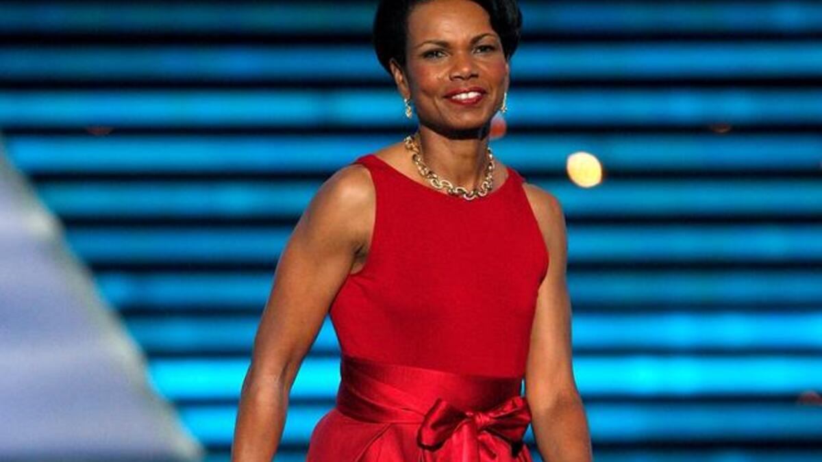 Gaddafi's leading lady: Then there's this former 'First Lady', previous US Secretary of State, who means a whole album's
worth to him... Who can compete with her 'African' leading edge, and 
added appeal as a woman sprung from his continent, says Gaddafi of his 'darling' Condaleezza Rice.