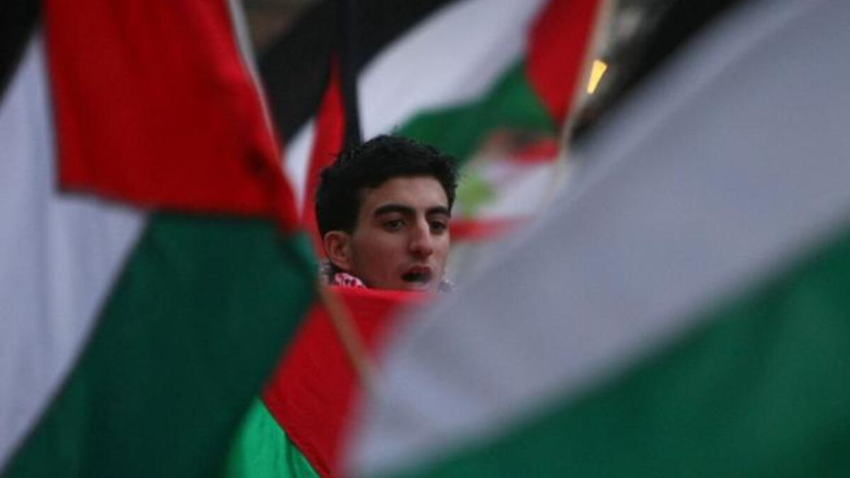 متظاهر يحمل العلم الفلسطيني