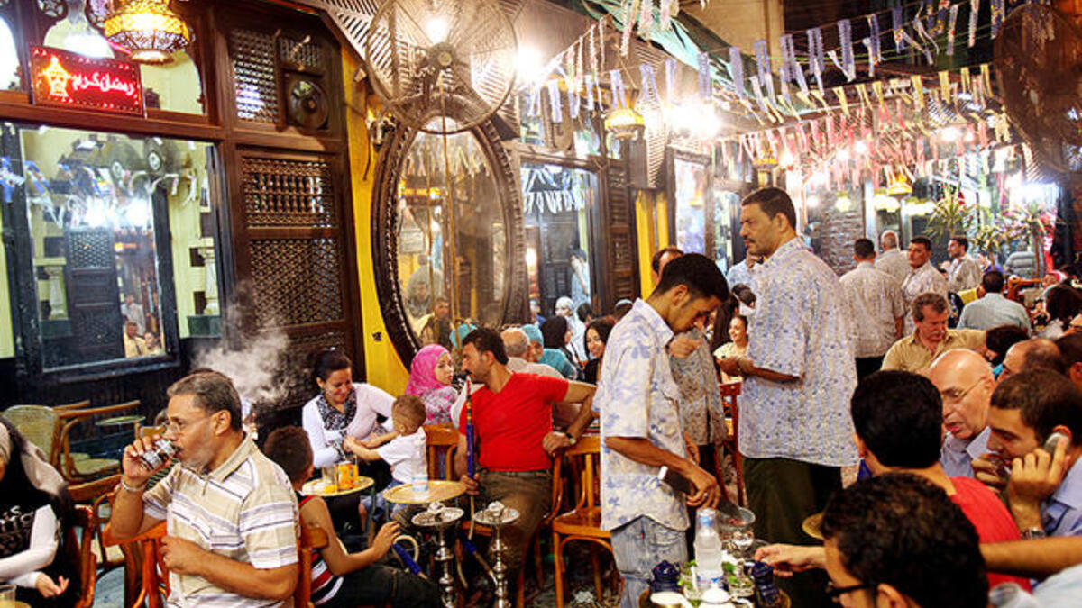 Feshawy cafe in Khan Khalili, Cario, heaves at Ramadan