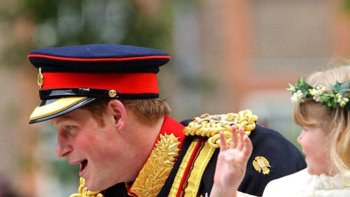 Harry up for grabs, girls: With one Prince taken, there is one remaining, eligible, princely bachelor. Banners outside pleaded 'Marry me Harry'. In his favor, the 3rd in line has a full head of hair (albeit ginger). Wills' bald spot, was a feature his Dad gently ribbed him on during speeches later.