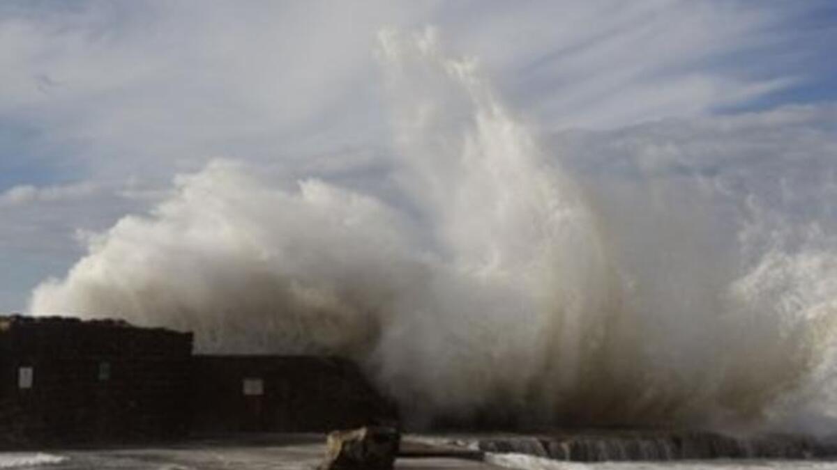 Waves smash into breakers protecting the Roman-era port of Caesarea after a massive storm battering the eastern Mediterranean destroyed the breakers threatening to wash away the historic site, Israeli officials said.