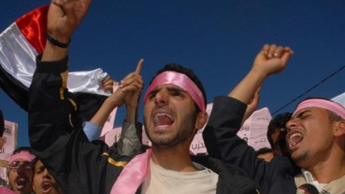 Yemenis shouting for freedom.