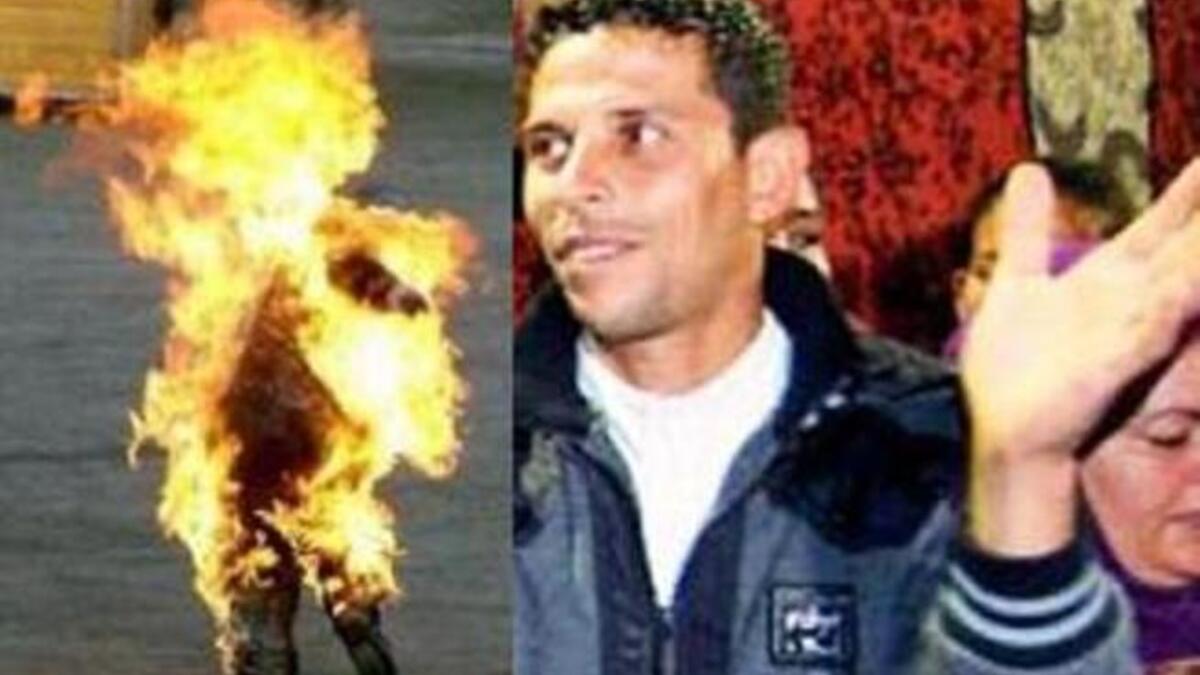 محمد بو عزيزي شاب تونسي قام بإضرام النار في نفسه احتجاجاً على مصادرة السلطات  لعربة كان يبيع عليها الخضار والفواكه، بعد ان صفعته شرطية وقالت له: ارحل (فأصبحت هذه الكلمة شعار الثورة للإطاحة بالرئيس التونسي وكذلك شعار الثورات العربية المتلاحقة).