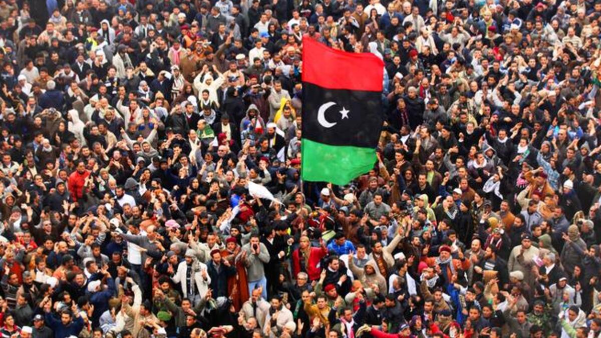 Feb 17: An awakening reverberated across Libya, concentrated in Benghazi, where mass protests spawned
the Feb 17th (Day of Revolt) movement. This crew of enthusiastic revolutionaries moved hesitantly at first, their
front line shifting forward then back, til their amateur forces gained control of the city- never to be regained by Gaddafi.