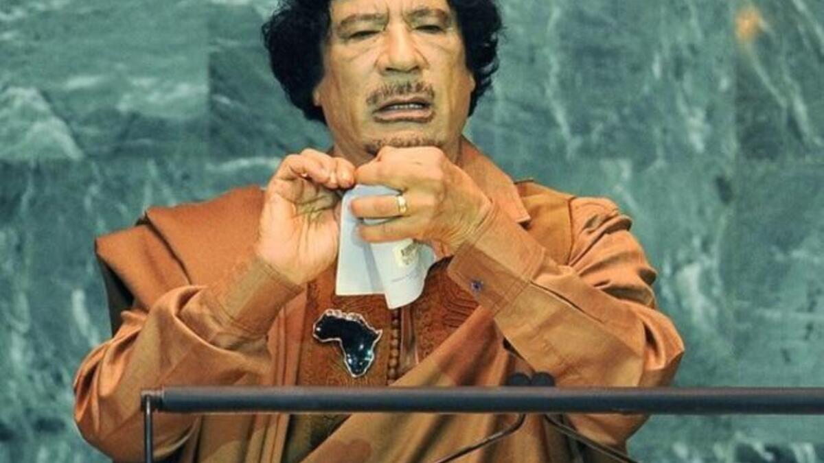 We need to change the UN literature- it is long due a change, he announces in 2009, ripping documentation dramatically. (He still hasn’t got rid of his green book.)