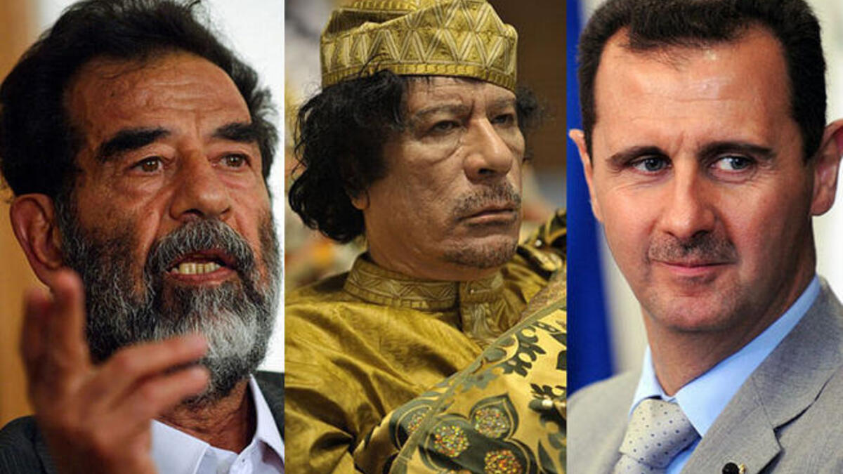 بشار الاسد ومعمر القذافي وصدام حسين