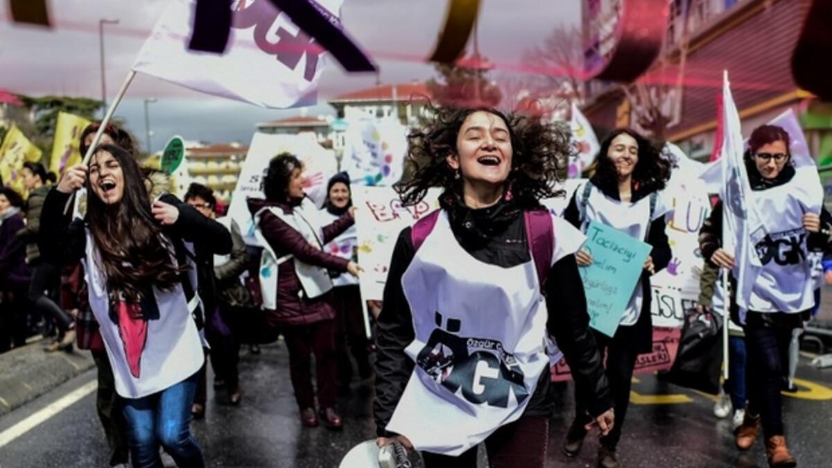 Istanbul: Demonstrators shout slogans during Women's Day rally in Istanbul on Sunday (AFP/Scott Olson)
