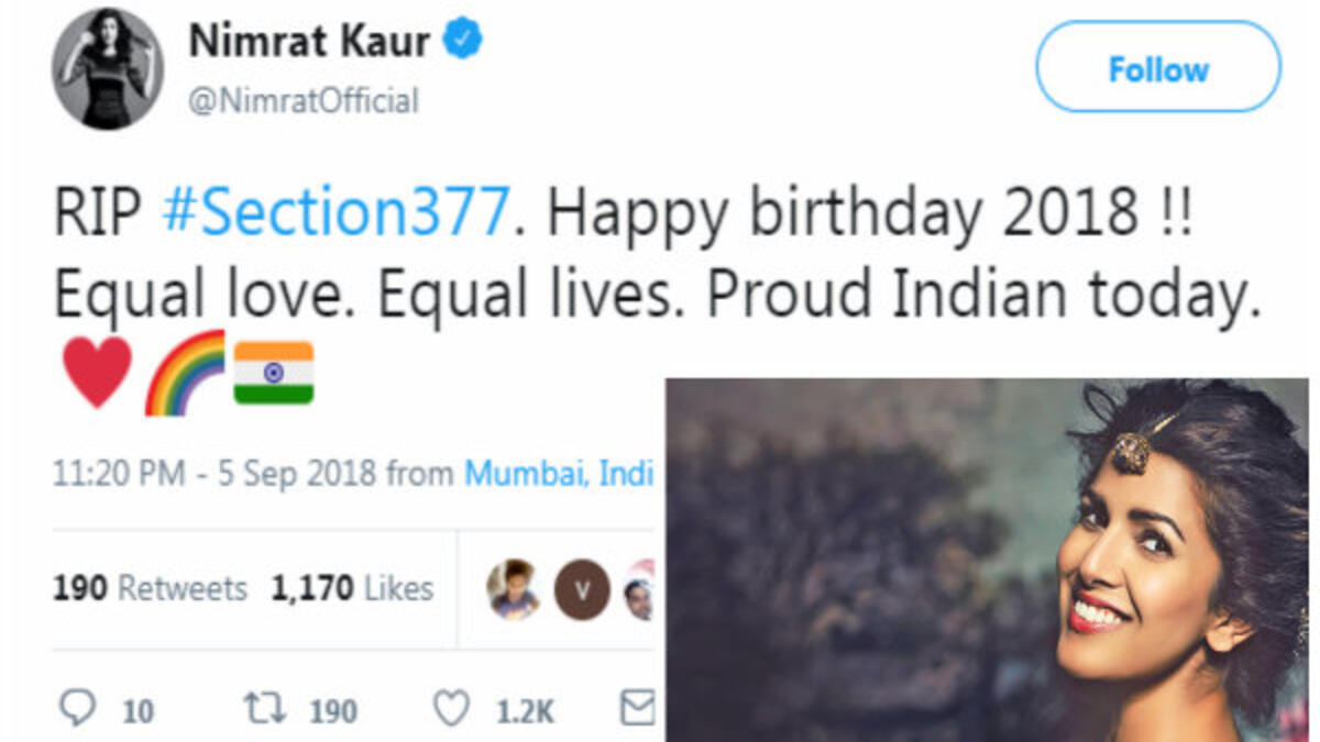 نمرات كاور: "ارقد بسلام قانون 377،  أفخر اليوم بكوني هندية".