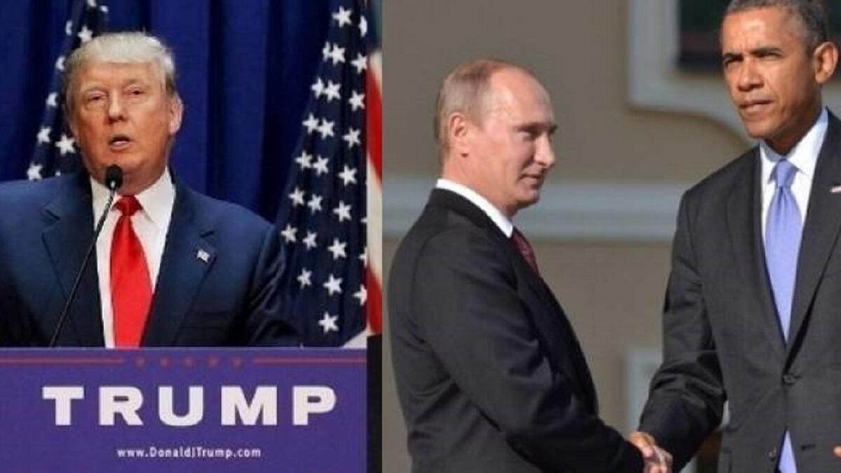 "تعهد ترامب بتحسين العلاقات مع روسيا" وقال بأنه سيقيم علاقات أفضل مع روسيا التي تفرض عليها الولايات المتحدة عقوبات اقتصادية لتدخلها في أوكرانيا ودعمها لنظام الأسد في سوريا. لكن أوباما قال،إنه سيحاول إقناع ترامب بإبقاء الأوامر التي تضمنت عقوبات اقتصادية ضد روسيا