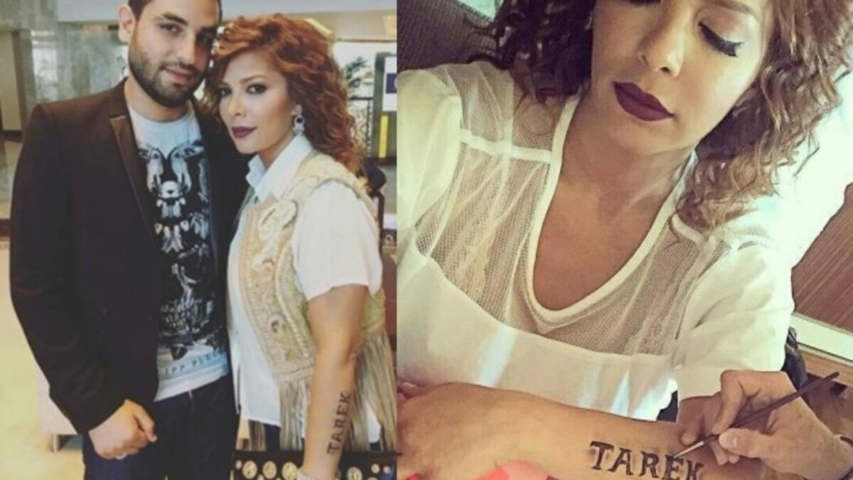 آخر المنضمات لظاهرة التاتو الفنانة السورية أصالة نصري والتي عبرت عن جبها لزوجها طارق العريان برسم اسمه على ذراعها