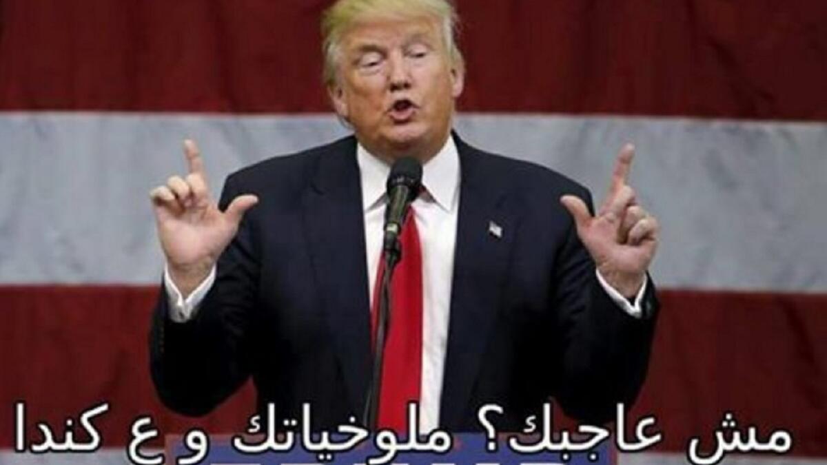 "ملوخياتك وعالجسر" لن يفهم هذه الجملة الا الفلسطيني اللاجيء في الأردن فهي الجملة الأشهر التي تقال للفلسطيني عند اعتراضه على اي أمر وتستعمل كثيرا بطريقة ساخرة، فقام أحد النشطاء بعمل صورة تظهر ترامب يقول لمن يعترض على وجوده " مش عاجبك ؟؟ ملوخياتك و ع كندا".