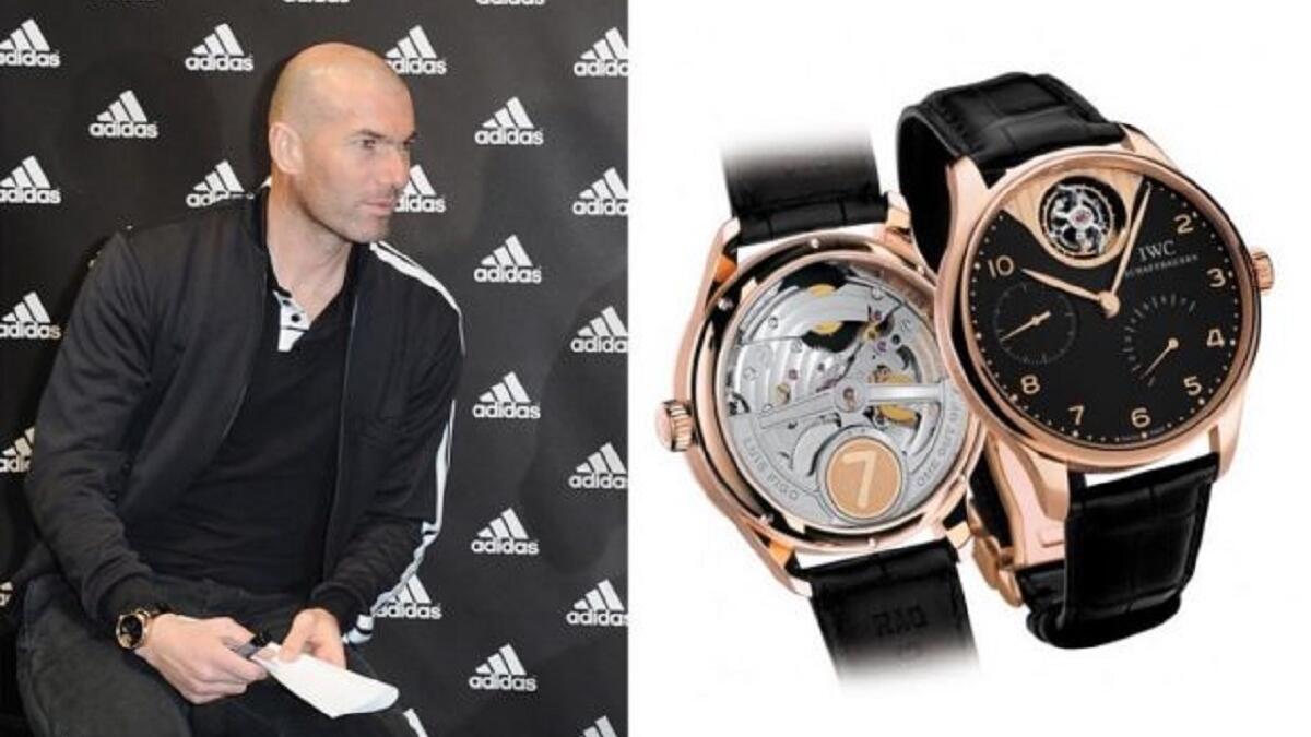 مدرب ريال مدريد زين الدين زيدان يرتدي IWC Portuguese Tourbillon Mystere .