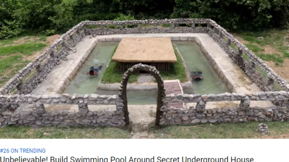 فيديو Build Swimming Pool Around Underground House لبناء مسبح حصد أكثر من 27 مليون مشاهدة منذ نشره شهر نوفمبر الماضي.