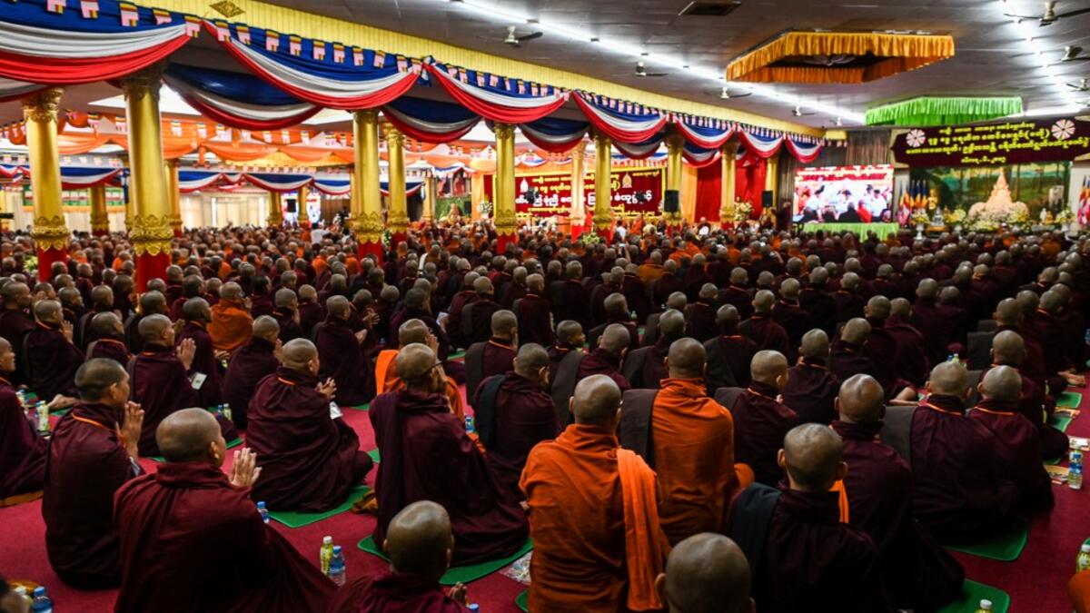 Buddhist monks attend the annual meeting of the ultra-nationalist group Buddha Dhamma Parahita Foundation, previously known as Ma Ba Tha, in Yangon on June 17, 2019.  Ye Aung THU / AFP