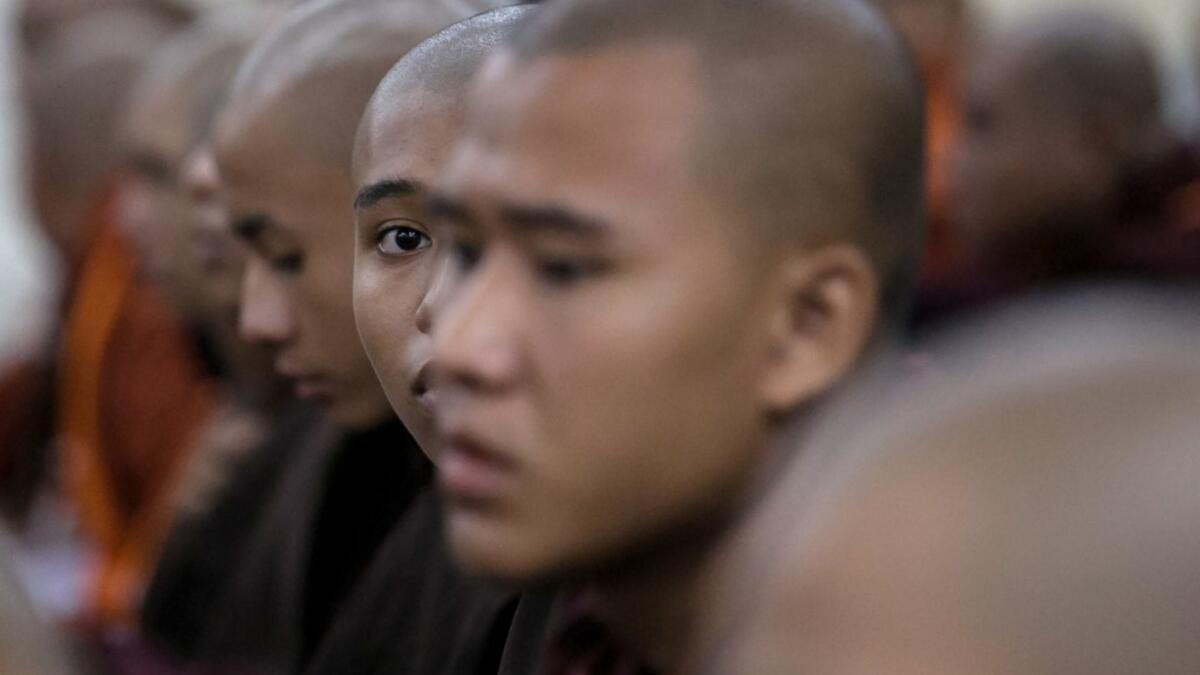 Buddhist monks attend the annual meeting of the ultra-nationalist group Buddha Dhamma Parahita Foundation, previously known as Ma Ba Tha, in Yangon on June 17, 2019.  SAI AUNG MAIN / AFP