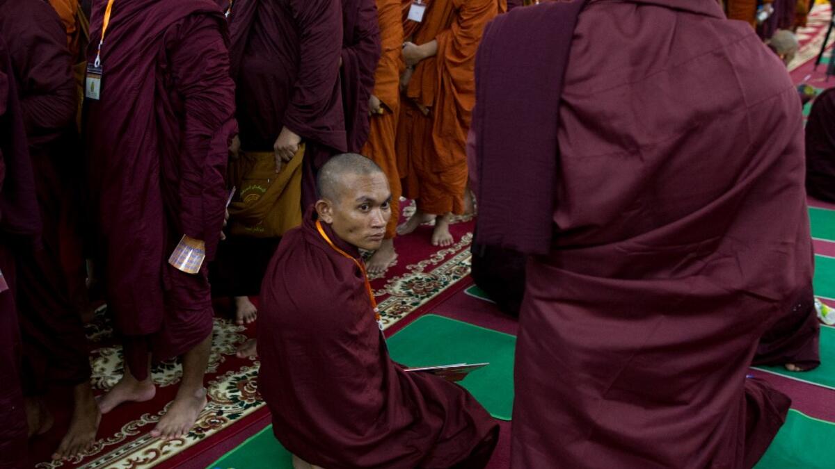 Buddhist monks attend the annual meeting of the ultra-nationalist group Buddha Dhamma Parahita Foundation, previously known as Ma Ba Tha, in Yangon on June 17, 2019.  SAI AUNG MAIN / AFP
