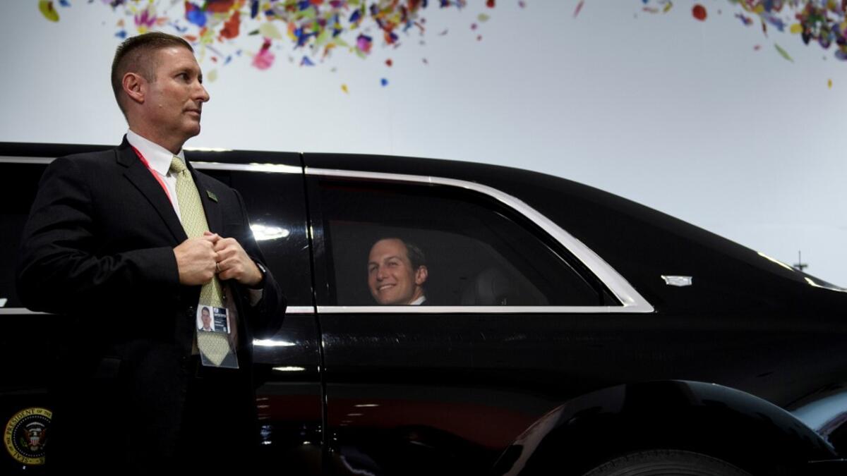 Senior Advisor Jared Kushner arrives with US President Donald Trump during the G20 Summit at the INTEX Osaka in Osaka on June 28, 2019.  Brendan Smialowski / AFP