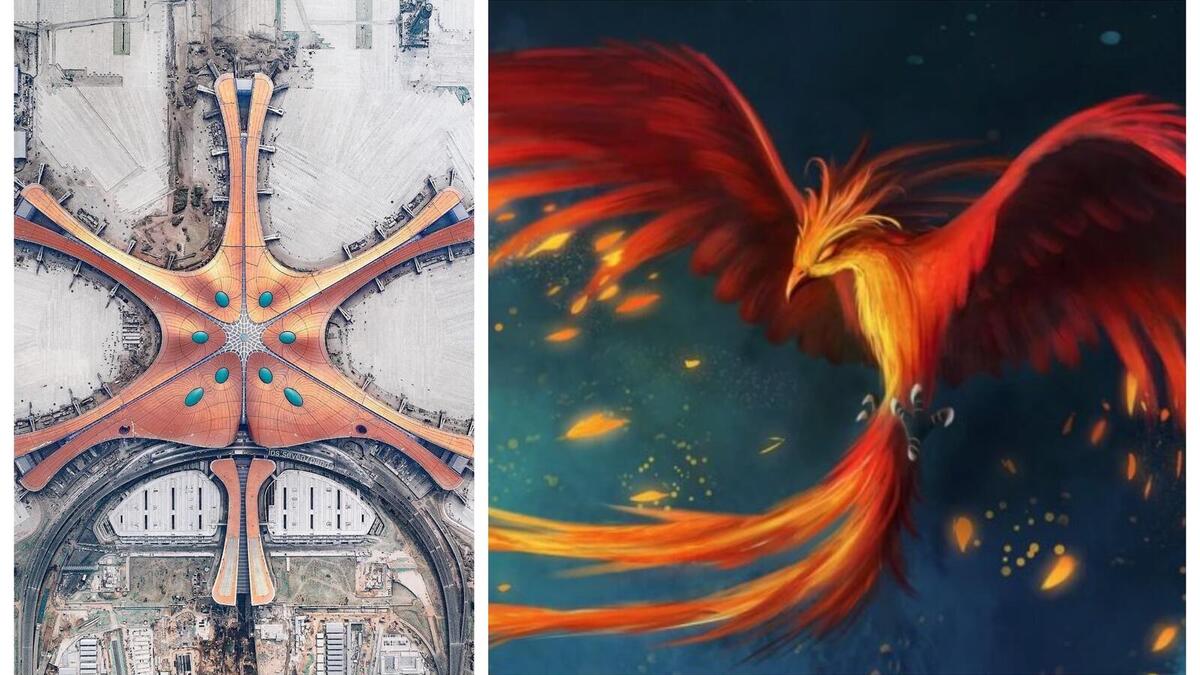 يشبه شكل مبنى المطار طائر الفينيق الأسطوري أو نجمة بحر ضخمة، كما يستطيع المسافر رصدها من الجو لدى الإقلاع أو الهبوط في المطار الأكبر في العالم.