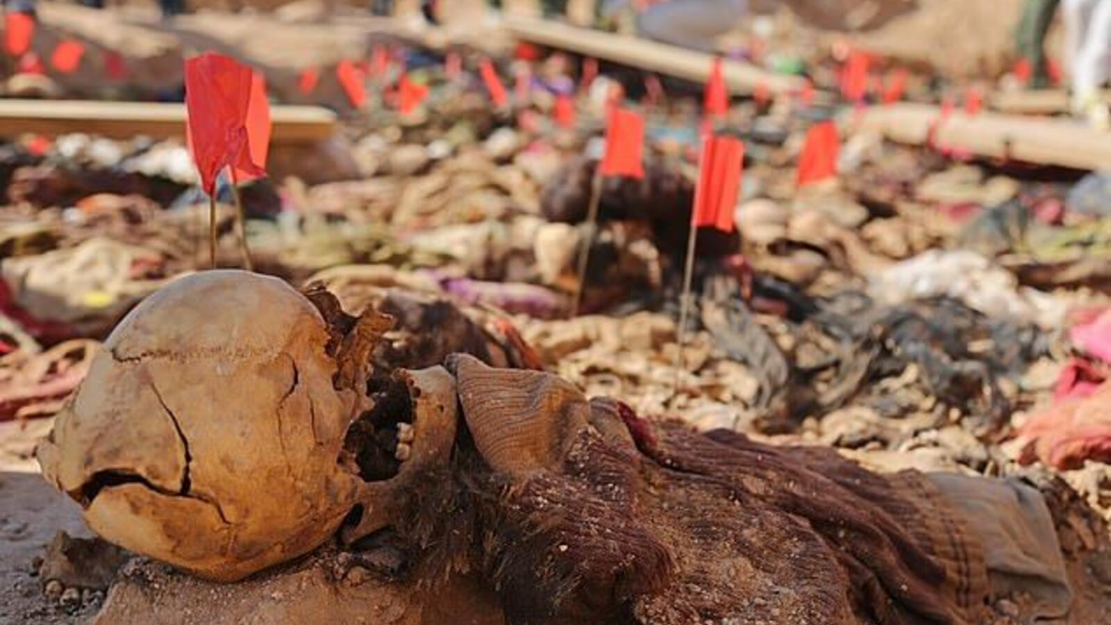 The bodies were exhumed by the Baghdad-based Medico-Legal Directorate, in Tal al-Sheikhiya in the southern province of Mutahanna, about 200 miles south of the capital (AFP)