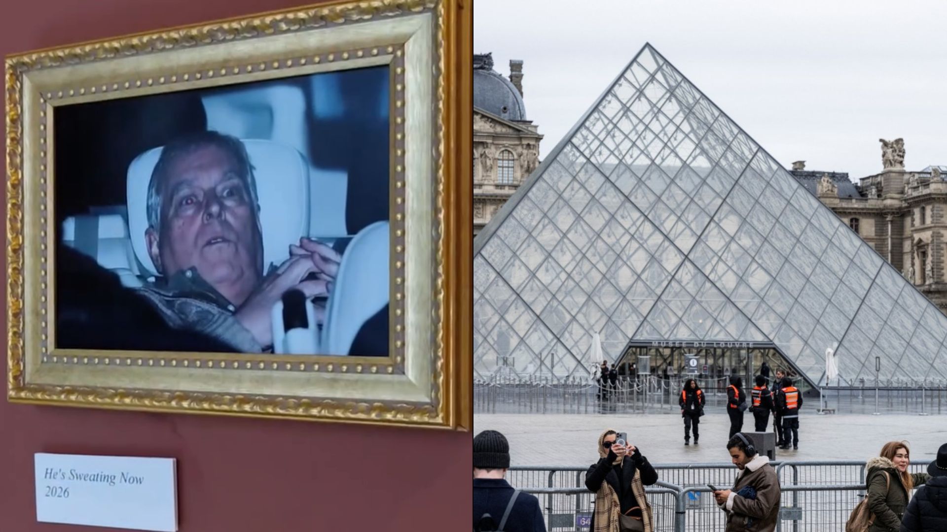 Video: Activists hang photo of ex-Prince Andrew over Epstein ties in Paris' Louvre