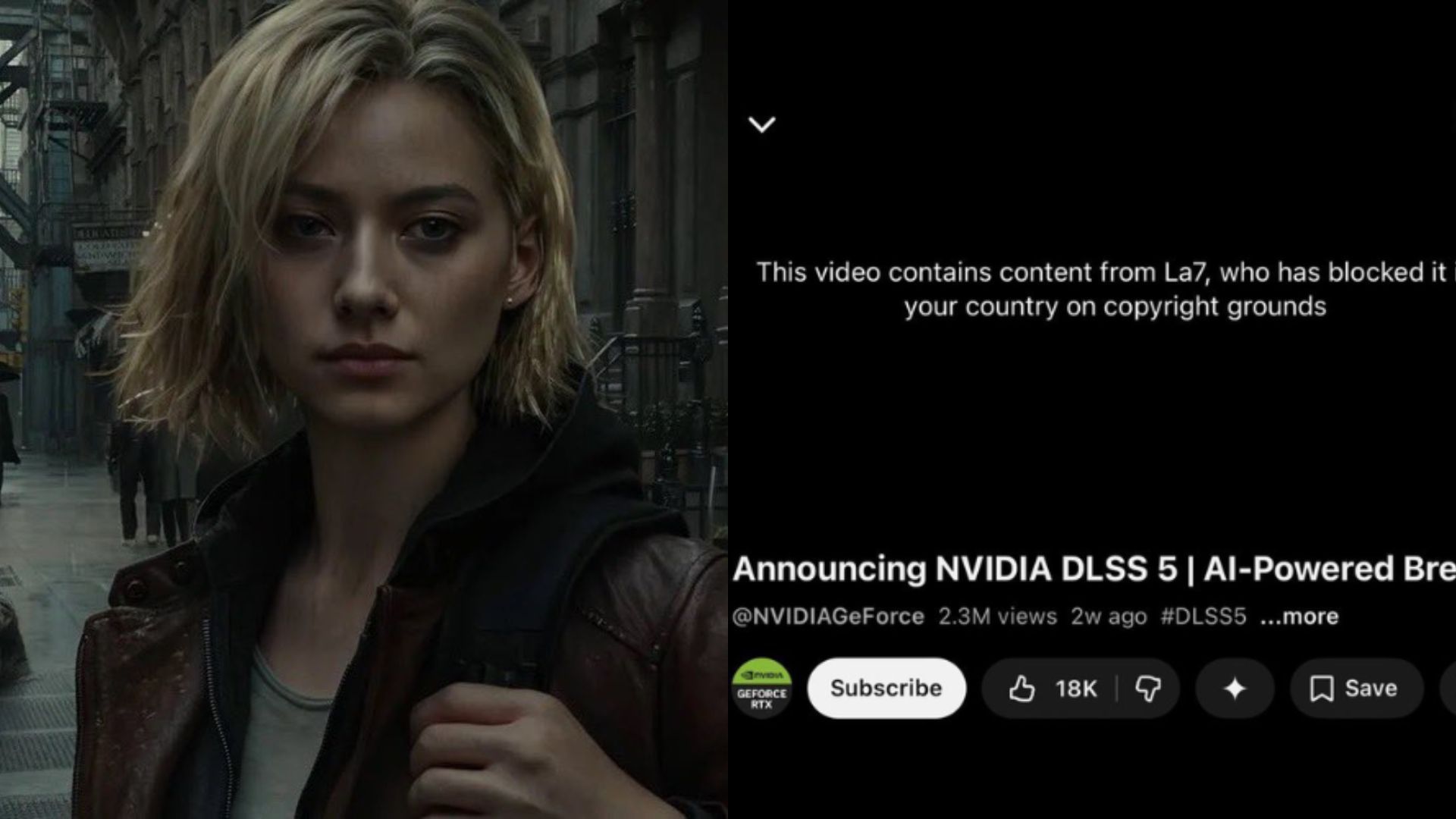 Italian channel copyright strikes Nvidia DLSS 5 trailer on YouTube