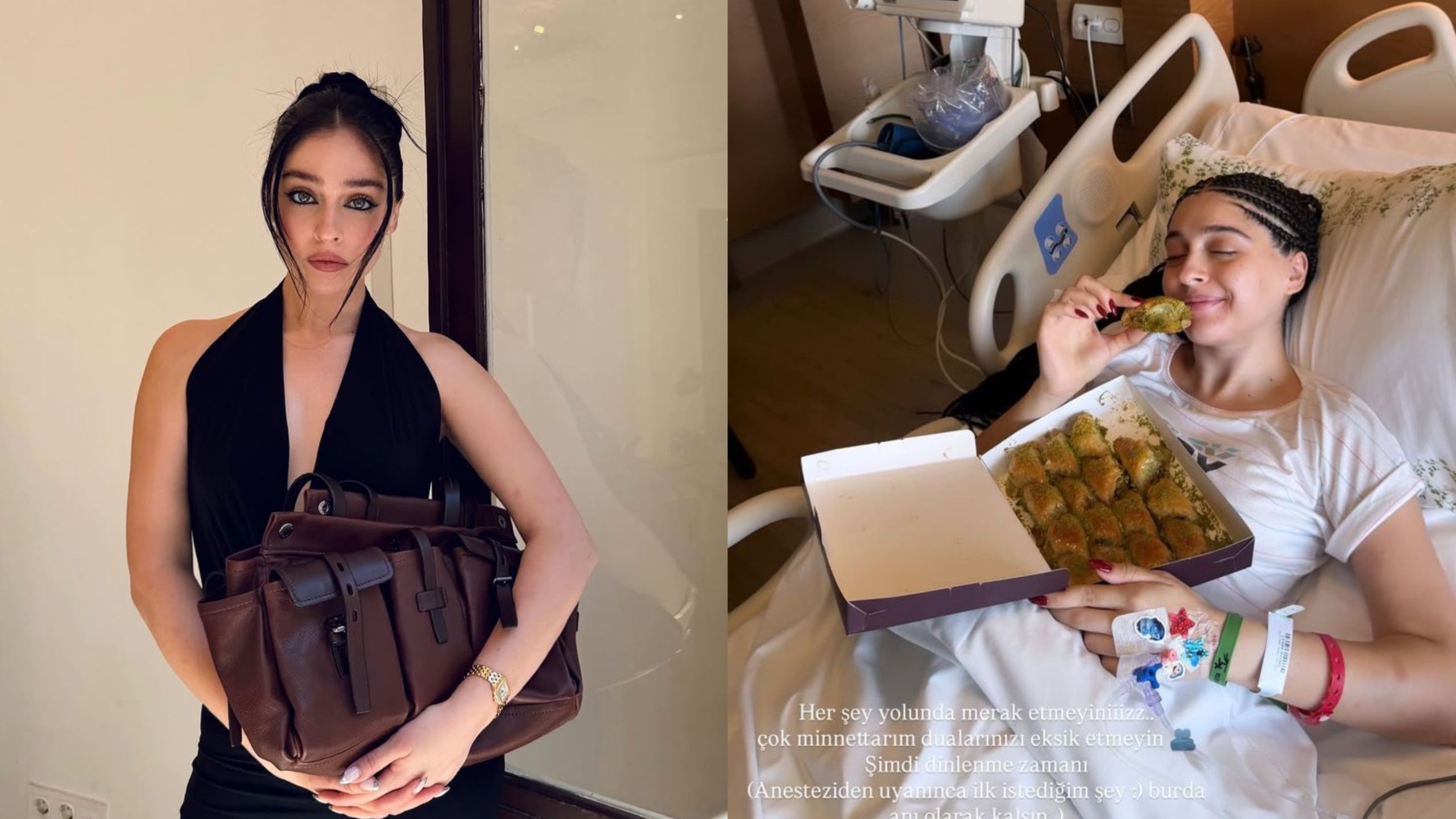 Cemre Baysel reassures fans after surgery with hospital Baklava photo